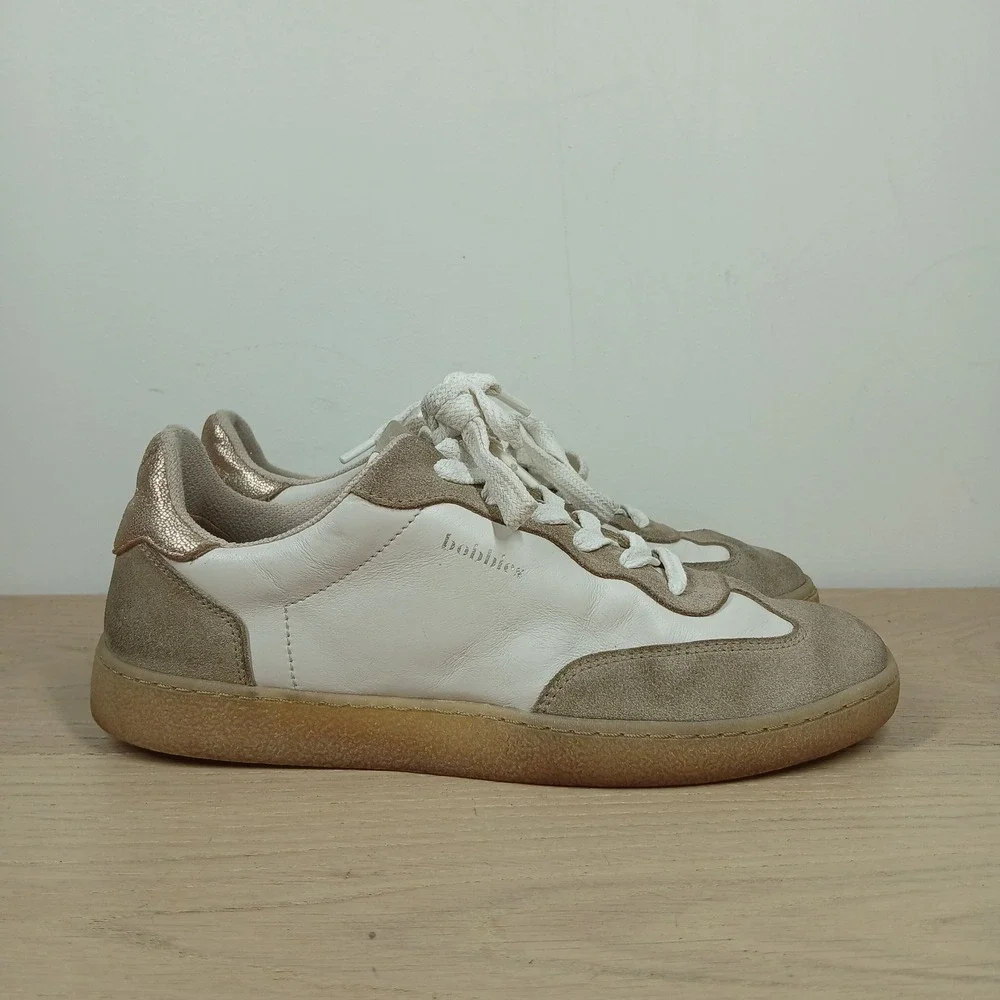 Bobbies Paris Sneakers Women 7 White Beige Leather Suede French Minimalist